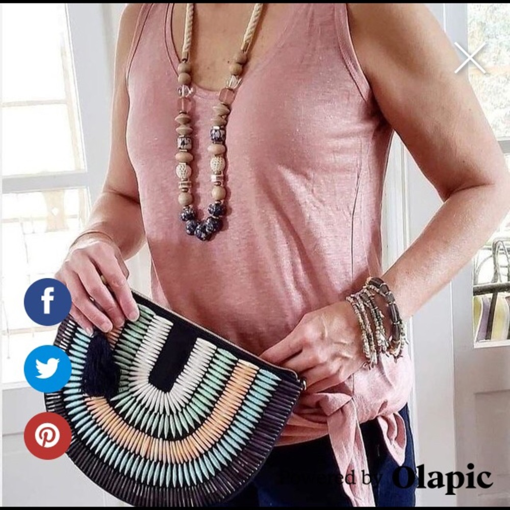 Stella & Dot | Limited Edition Navy/Teal/Peach Hand-Beaded Clutch Retired - Picture 11 of 13